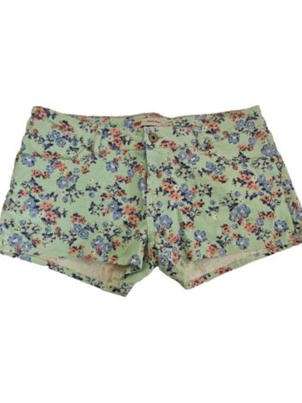 Levis Shorty Short Green Floral Denim Booty Shorts Low Rise Boho Juniors 15 Lg